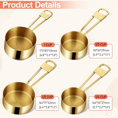 9 PCS GOLD Stainless Steel Measuring Cups and Spoons Set, Gold Nesting Design Teaspoon Stackable Cups and Spoons Heavy Duty Measuring Cup Set for Dry and Liquid Ingredients and Baking, Cooking(Golden) - color: Gold