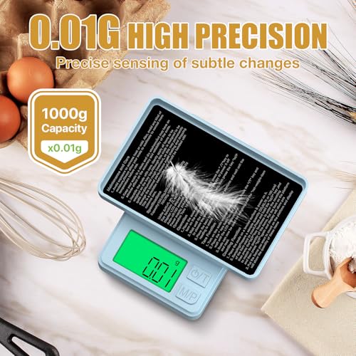 Diyife Gram Scale, 1000g/0.01g Digital Jewelry Scale for Powder, Gold, Gem, Mini Scale with LCD Display, 7 Units, Tare, Light Blue (Batteries Included) - color: Light blue