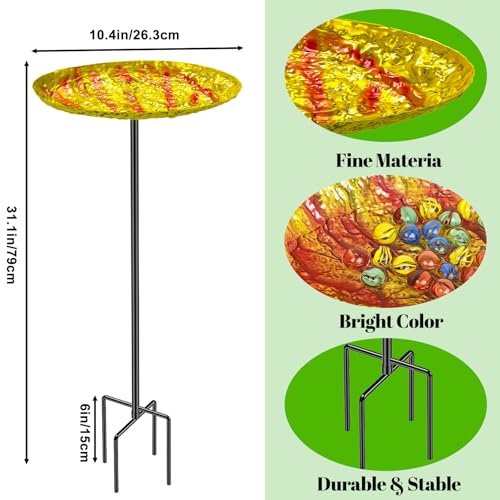 Bee Butterfly Water Station, MeyRolizn Metal Butterfly Puddler with Glass Marbles, Bee Bath Butterfly Feeders with 4 Prongs Base Stake for Outdoors Garden Yard Patio Decor(Ellipse) - style: Ellipse