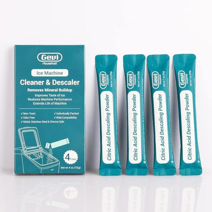 Gevi Household Ice Maker Descaling Powder | 4 Use & Individually Packed for Each Use | Organic Citric Acid Descaler Compatible with All Major Brands