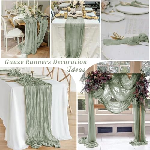 16 Pack Sage Green Cheesecloth Table Runner 10FT Boho Gauze Cheese Cloth Table Runner Long Rustic Sheer Table Runners for Wedding Bridal Baby Shower Birthday Party Table Decorations - style: Sage Green