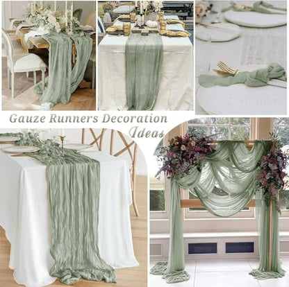 16 Pack Sage Green Cheesecloth Table Runner 10FT Boho Gauze Cheese Cloth Table Runner Long Rustic Sheer Table Runners for Wedding Bridal Baby Shower Birthday Party Table Decorations - style: Sage Green