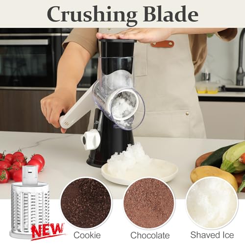 Cambom Rotary Cheese Grater Hand Crank Cheese Shredder for Fresh Cheese, Vegetable, Nuts,Non-slip Suction Base, Five Blades, Black - color: Black, size: 5 BLADES