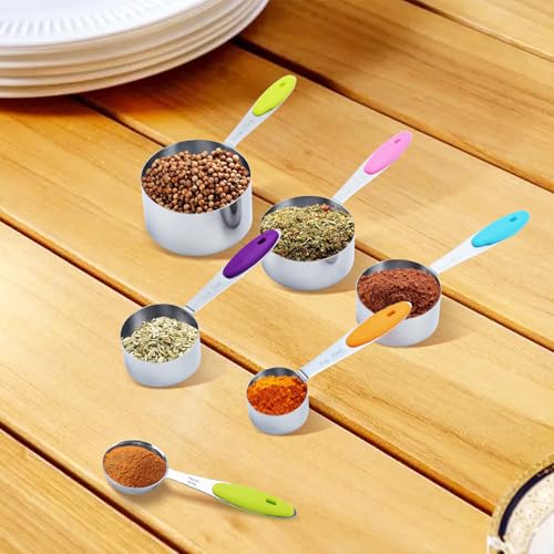10 pcs Measuring Cups and Spoons Set, Stainless Steel Cups & Spoons for Dry or Liquid, Kitchen Collection Cooking and Baking