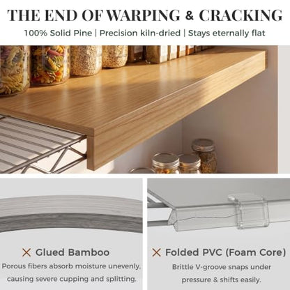 Solid Pine Wire Shelf Covers, 16" D x 24" L, Tool-Free Pantry Rack