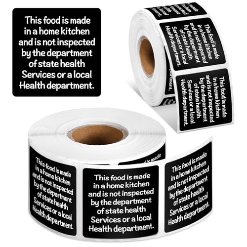500 Count Cottage Food Law Labels Stickers 1.5” Black Square Food Stickers Made in a Home Kitchen Decal Thermal Printed Labels for Home Kitchen Bakery Bread Sourdough - color: Black, style: Home Kitchen Made