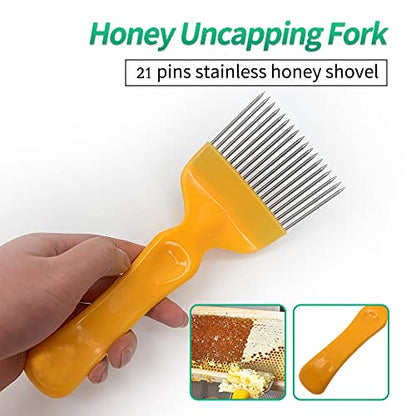 Beekeeping Tool, Bee Keeping Uncapping Fork with 21 Tines, Stainless Steel Bee Keeping Beekeeper Tool - color: Yellow