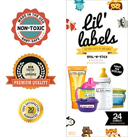 Bottle Labels, Write-On Name, Self-Laminating, Waterproof, Baby Bottle Label for Daycare, Made in The USA (Animal Friends Set of 2) - color: Animal Friends Set of 2
