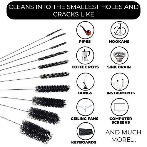 10" Extra Long Tube Cleaning Brush Set - 10 Pack - White | Flexible nylon straw brushes for bottles, cleaning straws, pipe cleaners, glass, keyboard, detailing and deep cleaning - color: White, size: 10pk - 2mm 3mm 4mm 5mm 6mm 8mm 12mm 16mm 20mm 24mm