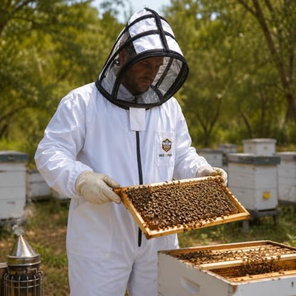 Cotton Beekeeping Suit with Removable Veil & Gloves – Full Body Protective Bee Suit, Breathable Sting Protection for Beginner & Professional Beekeepers (Adult-2XL) - size: Adult-2XL