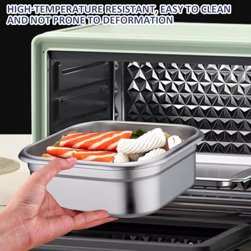 2PCS Stainless Steel Containers with Lids, 1.8L Airtight Marinade Container with Handle & Buckle Oven Safe for Roasting, Brining, Meal Prep, Storing