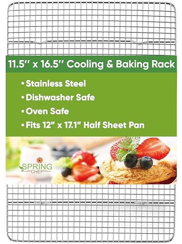Spring Chef 11.5" x 16.5" Stainless Steel Cookie Cooling Rack - Oven Safe - Baking Rack for Bacon, BBQ, Jerky, Bread, Pizza, Cake - Fits Half Sheet Roasting Pan - Dishwasher Safe - size: 11.5"x16.5", style: 1 Pack