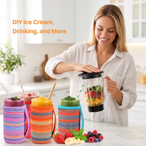 KJQJLY 4 Pcs Mason Jars Sleeves Neoprene 16oz and 24oz 32oz Regular and Wide Mouth Mason Jar Sleeves Holder with Handle (Desert Sunset, 24 OZ) - color: Desert Sunset, size: 24 OZ