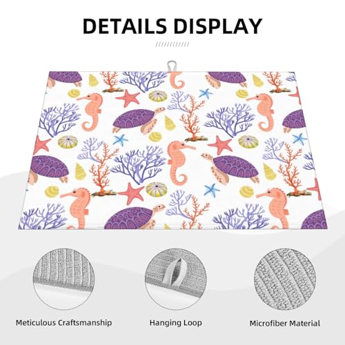 Purple Beach Sea Turtle Dish Drying Mat For Kitchen Counter, Super Absorbent Microfiber Dish Drying Pad, Kitchen Gadgets For Easy Clean Multi-Use Large 18"x24" - color: Purple Beach Sea Turtle
