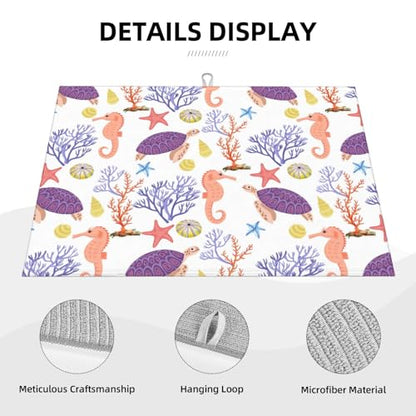 Purple Beach Sea Turtle Dish Drying Mat For Kitchen Counter, Super Absorbent Microfiber Dish Drying Pad, Kitchen Gadgets For Easy Clean Multi-Use Large 18"x24" - color: Purple Beach Sea Turtle