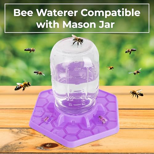 Bee Feeder for Mason Jar Made of Silicone - Bee Watering Station for Garden Compatible with Regular Mouth Mason Jars (Lilac) - color: Purple