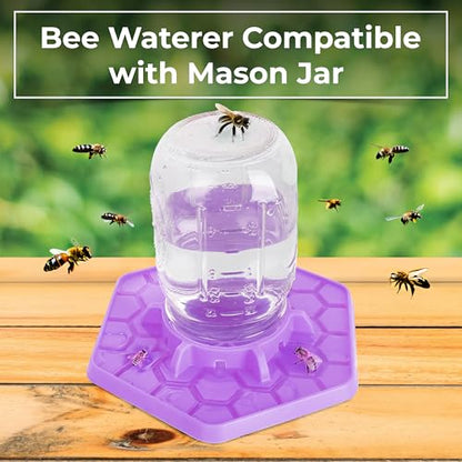 Bee Feeder for Mason Jar Made of Silicone - Bee Watering Station for Garden Compatible with Regular Mouth Mason Jars (Lilac) - color: Purple
