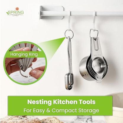 Spring Chef Stainless Steel Measuring Cups and Spoons Set of 10, Nesting Kitchen Metal Measuring Cups and Spoons Set for Dry and Liquid Ingredients, Perfect for Cooking & Baking - style: Cups & Spoons - Set of 10