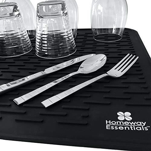 Silicone Dish Drying Mat 17 x 15, Large Countertop Drainer, Sink Protector and Heat Resistant Trivet, Black - color: Black, size: LARGE