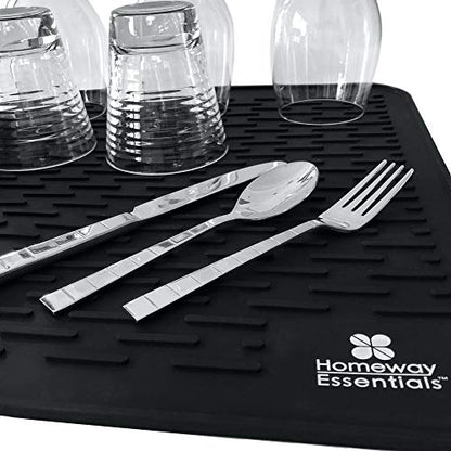 Silicone Dish Drying Mat 17 x 15, Large Countertop Drainer, Sink Protector and Heat Resistant Trivet, Black - color: Black, size: LARGE
