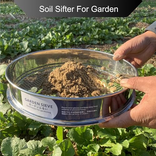 Garden Soil Sifter -10" Sifting Pan-Sieve for Sand Rocks Dirt Compost (1/4”Mesh Screen) - size: 1/4”Mesh screen