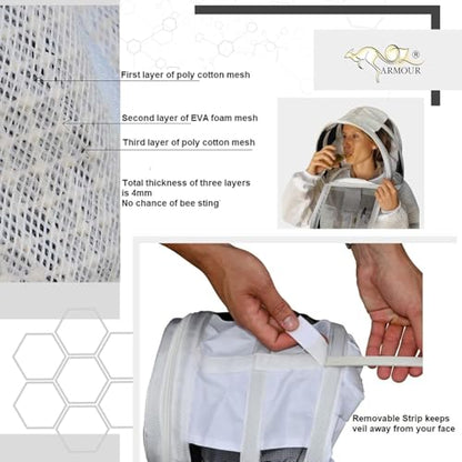 Beekeeping Suit Jacket, Pants/Trousers with 2 Veils Fencing Hood & Round Brim Hat, Ventilated 3 Layer Mesh Costume - size: 7X-Large