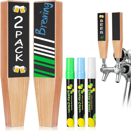 2PCS Wood Beer Tap Handle Keg Handle 3/8"-16 UNC thread Keg Tap Handle Beech Tap Handles for Kegerator Beer Faucet with 3PCS Pen - size: 2PCS-Beech Wood Handles