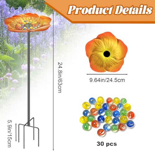 Bee Butterfly Watering Station, 4 Prongs Base Stake Butterfly Bee Feeder for Garden with Glass Marbles, Bee Bath with Vivid Flower Design for Garden Yard Patio Decor (Orang Yellow) - style: Floral