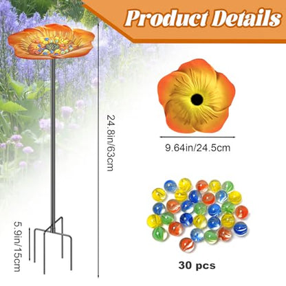 Bee Butterfly Watering Station, 4 Prongs Base Stake Butterfly Bee Feeder for Garden with Glass Marbles, Bee Bath with Vivid Flower Design for Garden Yard Patio Decor (Orang Yellow) - style: Floral