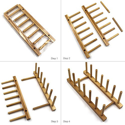 Bamboo Wooden Plate Racks Dish display Holder Kitchen Storage, Pack of 2 | Cabinet Organizer for Dish / Plate / Bowl / Cup / Pot Lid / Cutting Board/ Book (vertical) - size: Pack of 2