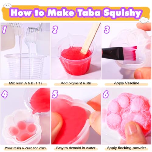 FUNSHOWCASE Taba Squishy Kit Set Liquid Gel+3" Paw Silicone Mold+Flocking - color: Cat Paw
