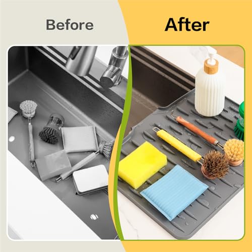 CHIKILLA Silicone Dish Drying Mat for Kitchen Counter, Fast Drainage Design for Vegetables Fruits, Heat Resistant, Non-Slip , Dishwasher Safe – 15.7x13 inch Urban Gray - color: B:Urban Gray
