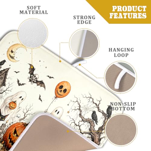 Giwawa Halloween Pumpkin Ghost Dish Drying Mat Black Cat Microfiber Dishes Pad 16x18 Inch Holiday Dish Drainer Rack Mats for Kitchen Counter Sink - color: Pumpkin Ghost, size: 16x18 inch