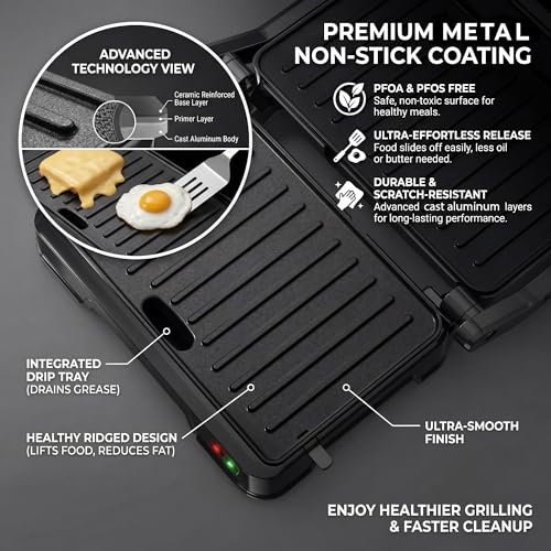 KEINVE Panini Press Grill & Sandwich Maker - 2-Slice, 180° Adjustable Hinge, 900Watt Electric Grill Non-Stick Cast Aluminum Plates for Panini, Steak, Bread & More, Easy to Clean, Perfect for Kitchen - size: 2 Slice