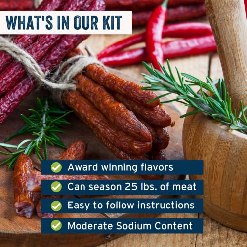 PS Seasoning Hot Snack Stick Kit - Includes Spicy Sausage Seasoning Mix, Maple Cure, and Collagen Casings for up to 25 lbs of Meat - Easy to Use Sausage Making Kit For Pork, Beef, Venison, Wild Game