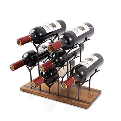 ALLCENER Countertop Bottle Rack, Tabletop Wood Bottle Holder, Hold 6 Bottles, Perfect for Home Decor & Kitchen Storage Rack, Bar, Cellar, Cabinet, Pantry, etc, Wood & Metal (Bronze)