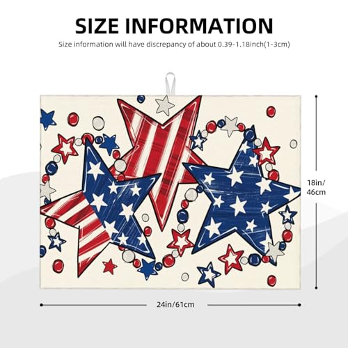 American Flag Stars And Stripes Microfiber Dish Drying Mat 18x24 Inch - Absorbent Non-Slip & Quick Dry Kitchen Counter Dish Drainer Pad, Rustic Farmhouse Style - color: American Flag Stars And Stripes