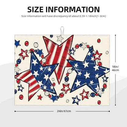 American Flag Stars And Stripes Microfiber Dish Drying Mat 18x24 Inch - Absorbent Non-Slip & Quick Dry Kitchen Counter Dish Drainer Pad, Rustic Farmhouse Style - color: American Flag Stars And Stripes