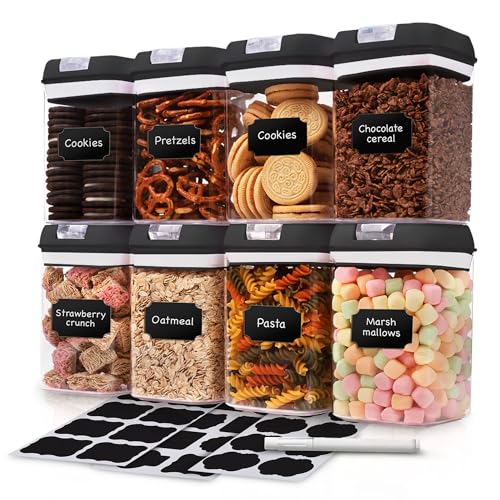 Cheer Collection Airtight Food Storage Containers, Kitchen Storage Containers for Pantry, Set of 8 Food Containers with Lids Airtight, Pantry Storage Containers & Organizers with Lids, Black - color: Black