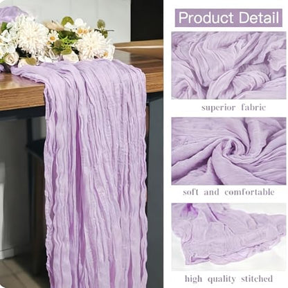 16 Pack Purple Lavender Cheesecloth Table Runner 35x120 Inch Boho Rustic Gauze Table Runners, 10Ft Long Sheer Purple Lavender Cheese Cloth Table Runners for Wedding Bridal Shower Party Table Decor - style: Lavender
