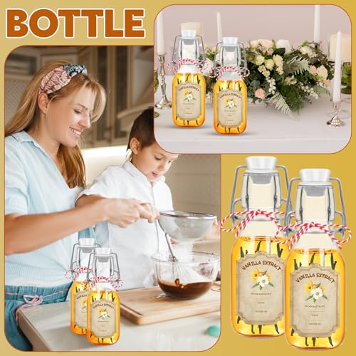 20 Pack Swing Top Glass Vanilla Extract Bottles 4 oz with Lids, Funnel and Vanilla Extract Labels, Boston Vanilla Bottles for Syrup Gift, Flip Top Glass Jars - color: 20PC 4oz Round Bottle