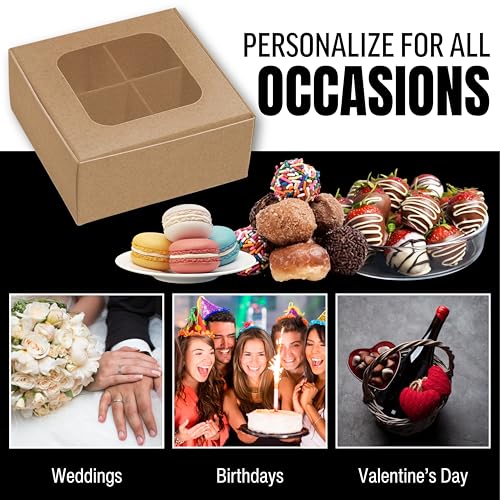 25 pcs Kraft Mini Truffle Box for 4 Treats with Window and Dividers, Bakery Boxes, 3.5 x 3.5 x 1.57 Inches VERY SMALL Baking Boxes for 4 Treats, Square Truffles Box for Gift Giving - color: Kraft