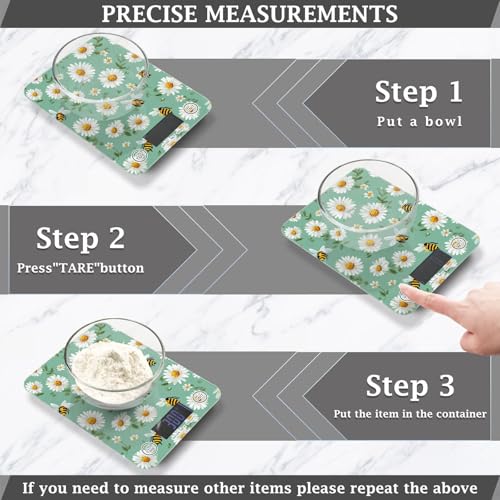 Food Scale Kitchen Scale for Baking Cooking Digital Food Weighing Measuring Scale Small Waterproof Electric Food Scale Mint Green Daisy Flowers and Bees - color: Mint Green Daisy Flowers and Bees