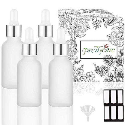 PrettyCare 4 Pack 1oz Dropper Bottle for Essential Oils, 30 ml Frosted Clear Glass Leak Proof Essential Oils Bottles with Labels, Funnels- Empty Tincture Bottles for Personal Care & Beauty - color: 1oz Frosted, style: 4 Pack