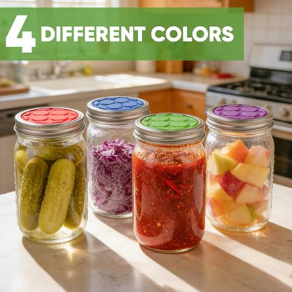 4PCS Silicone Fermentation Lids for Regular Mouth Mason Jars | One-Way Airlock Valve, Self-Burping for Sauerkraut, Sourdough Starter & Probiotics (Patented) - size: 4 PCS Regular