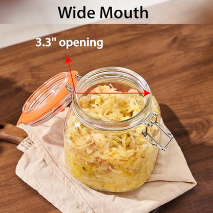 Fermentation Jars, 1L Square Glass Fermenting Kit, 2-Pack | Wide Mouth Reusable 1L Glass Jars,Ideal for Small-Batch Fermenting Sauerkraut, Kimchi, Pickles, Also Serving and Storing
