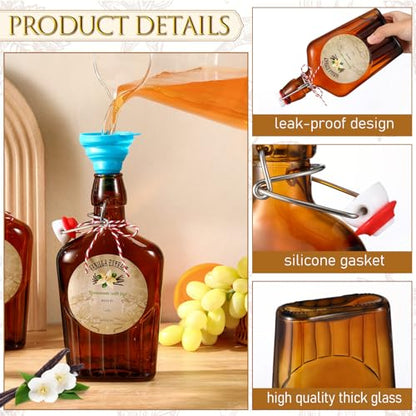 Uiifan 2 Pack 12 oz Vanilla Extract Bottles with Swing Top Flask Whiskey Pocket Amber Glass Flask for Homemade Vanilla Extract Lemon Kombucha Water Apply Christmas Wedding Gift (Amber) - color: Amber, size: 12oz