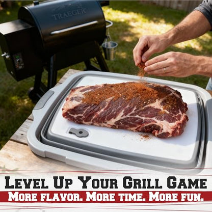 KITCHEN PERFECTION Collapsible XL Smoker & BBQ Prep Tub with Locking Lid & Cutting Board - Grill Caddy Container for Meat Marinating & Brine Perfect For Brisket, Turkey & Ribs - Best Gift For Men - color: Gray