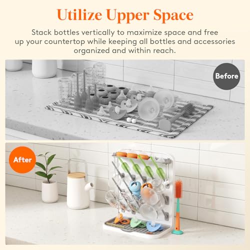 Lifewit Large Baby Bottle Drying Rack 15 Hooks, Newborn Essentials Must Haves, Bottle Storage Organizer for Countertop, Cabinet, Rack Dryer Holder for Pacifiers, Pump Parts, Baby Stuff - size: Large-15 Hooks
