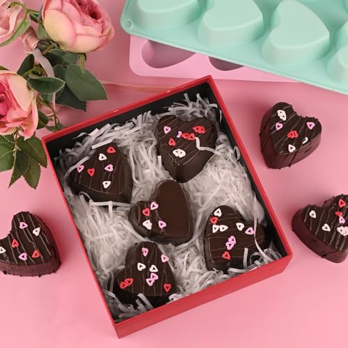 Sakolla 2 Pack 8 Cavity 2.7″ Heart Chocolate Molds Silicone | Food-grade Silicone Molds, Soap Making Molds for Chocolate, Candy, Mousse, Cake Pop, Jelly, Pudding - color: 8 Cavity heart-shaped/Pink&Green